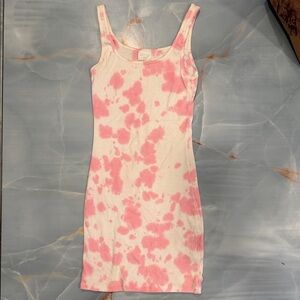 ALO Yoga Pink and White Tie-Dye Ribbed Tank Mini Dress